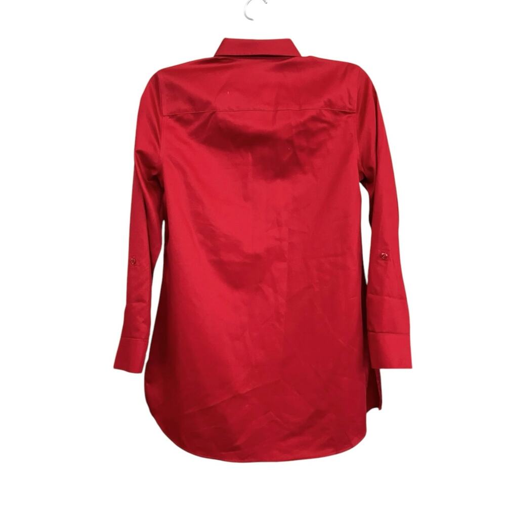 Chico's Women's Red Wrinkle Resistant Button-Up Side Slit Tunic Top SZ 0 US S/4 - Picture 2 of 9